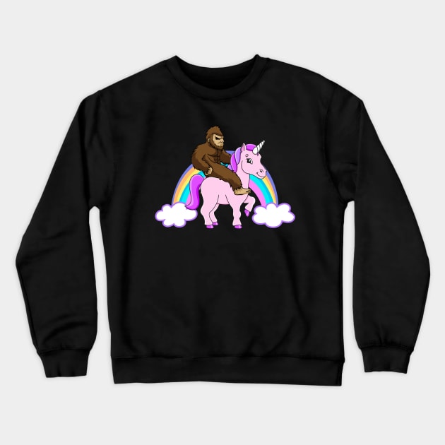 Bigfoot Riding A Unicorn Crewneck Sweatshirt by FullOnNostalgia